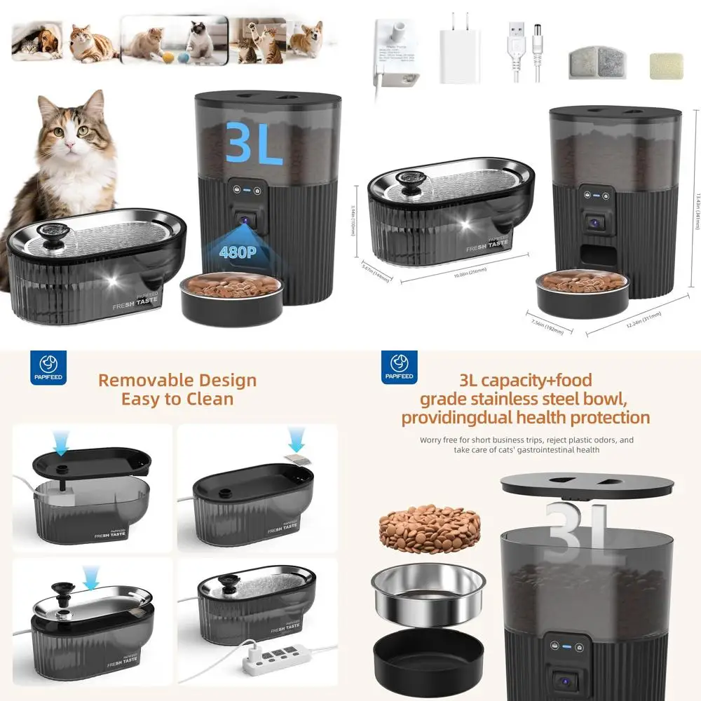 

Smart Pet Feeder with 84 oz Fountain, 2.4G WiFi Camera, Adjustable Dispenser & Two-Way Audio