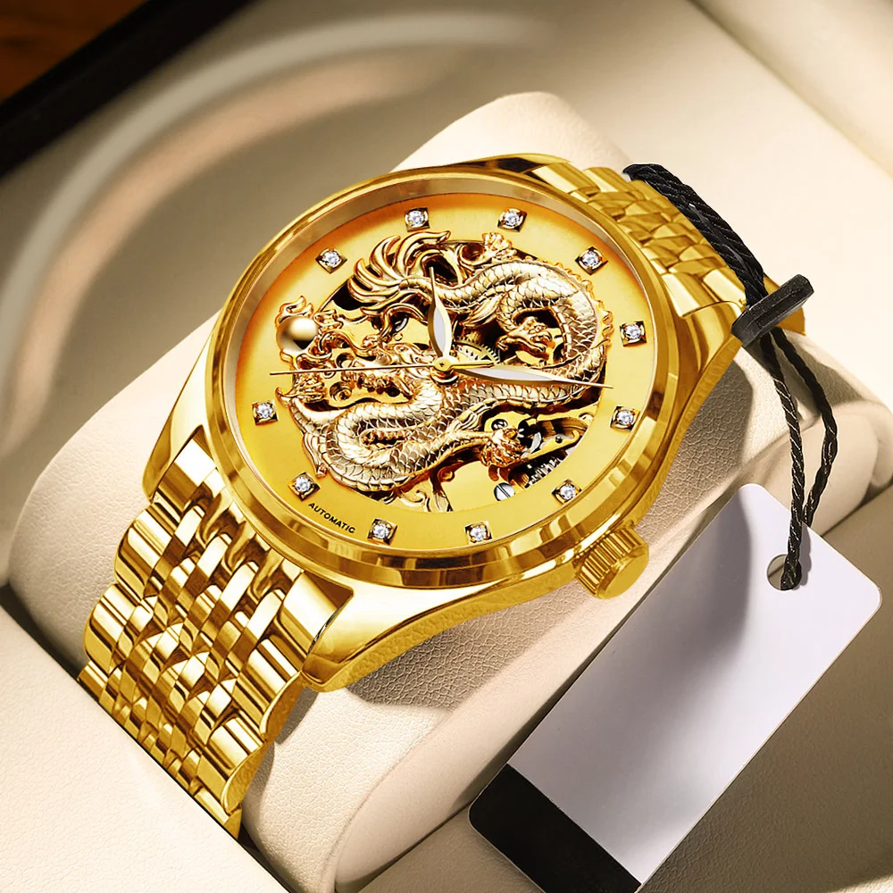 

Top Luxury Automatic Mechanical Watches Men Gold Dragon Watch Male Clock Unique Erkek Kol Saati Quartz Watches Montre Femme Часи