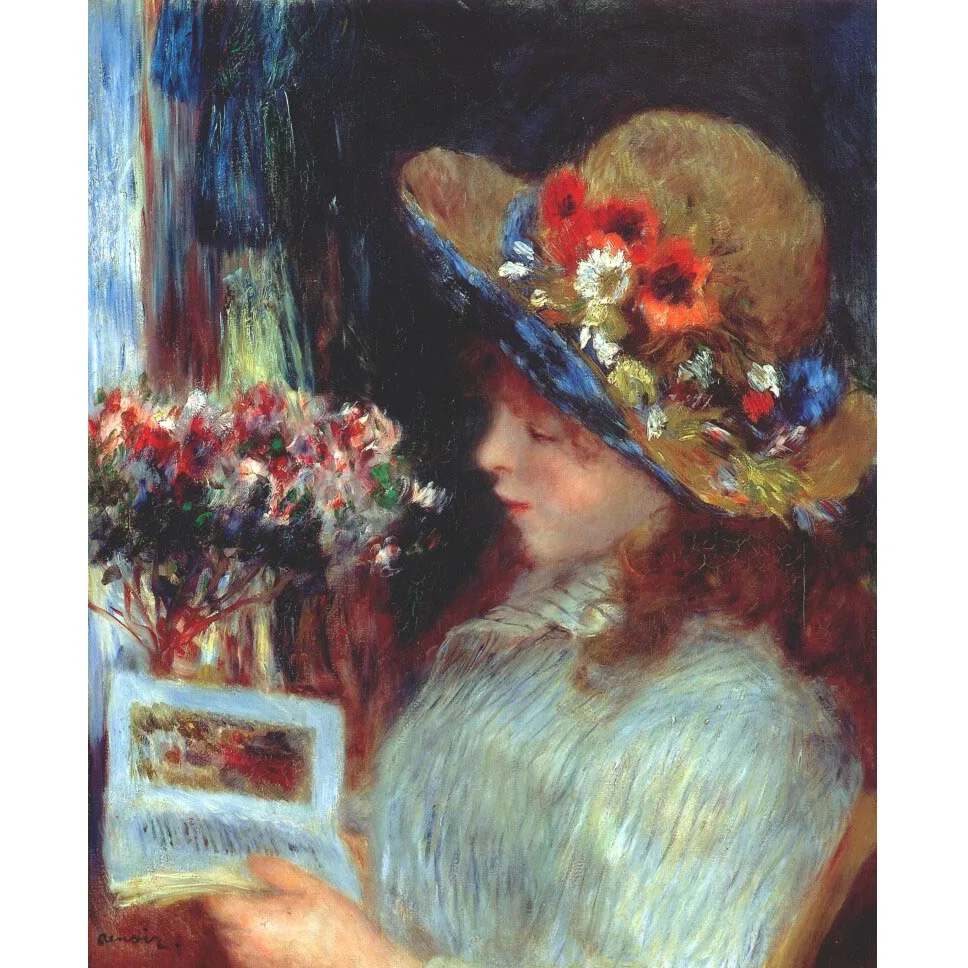 

Young girl reading by Pierre-Auguste Renoir,Hand painted figure painting on canvas,World famous painting reproduction,Wall decor