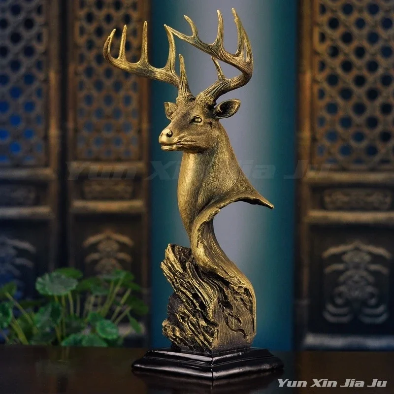 Large 27cm Resin Deer Head, Sculpture Gold Animal Statue Modern, Home Hotel Living Room Wall, Mount Decor Creative Gift Ornament