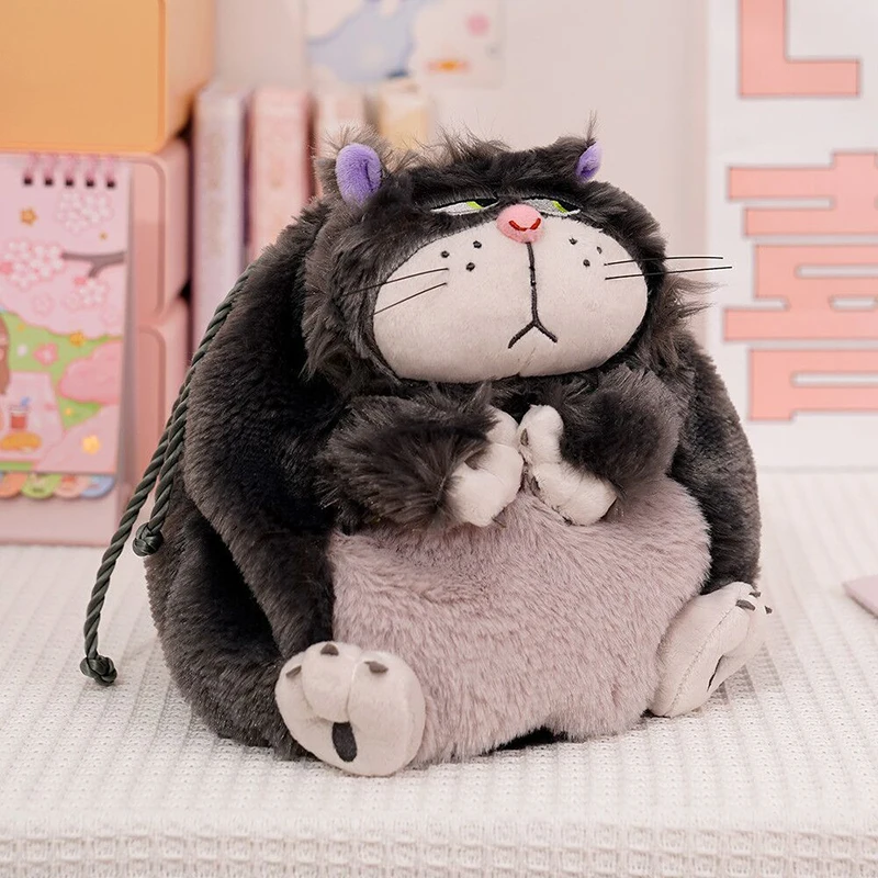 ZU 1pcs Cinderella Cat Lucifer Plush Backpack Cartoon Cute Canvas Shoulder Bag for Shopping Lunch Time