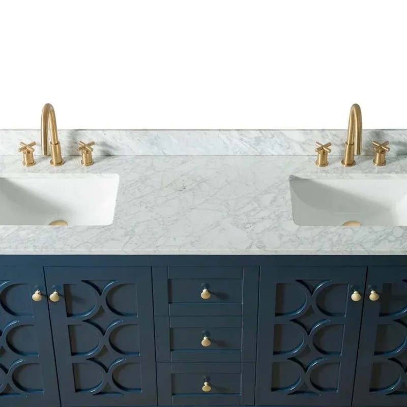 Armário de banheiro de madeira com pia dupla de 60 polegadas e espelho