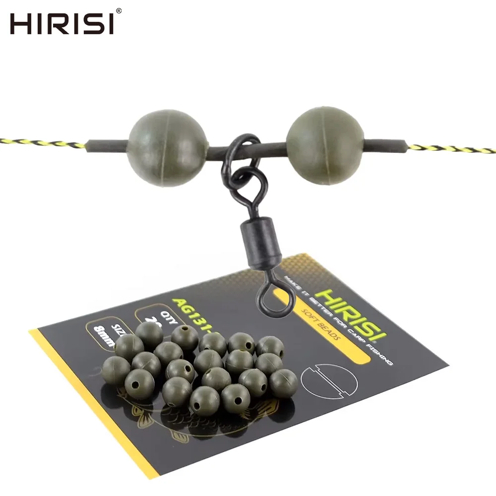 

Hirisi 20pcs Carp Fishing Rubber Shock Beads Green Soft Rig Beads Fishing Terminal Tackle AG131