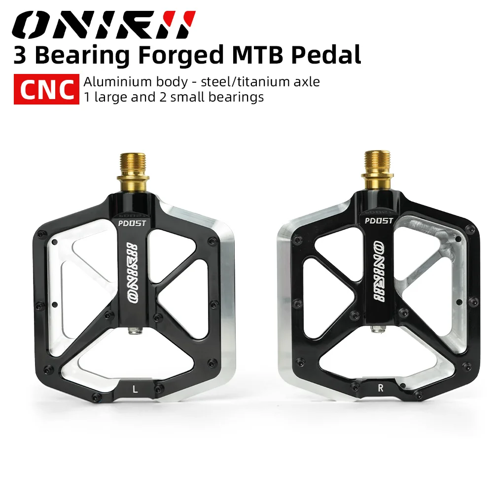 ONIRII PD05 Bike Flat Pedal 3 Bearing Aluminum CNC Forged with Anti-slip Screws Titanium Axle for AM DH XC Mountain Road Bicycle