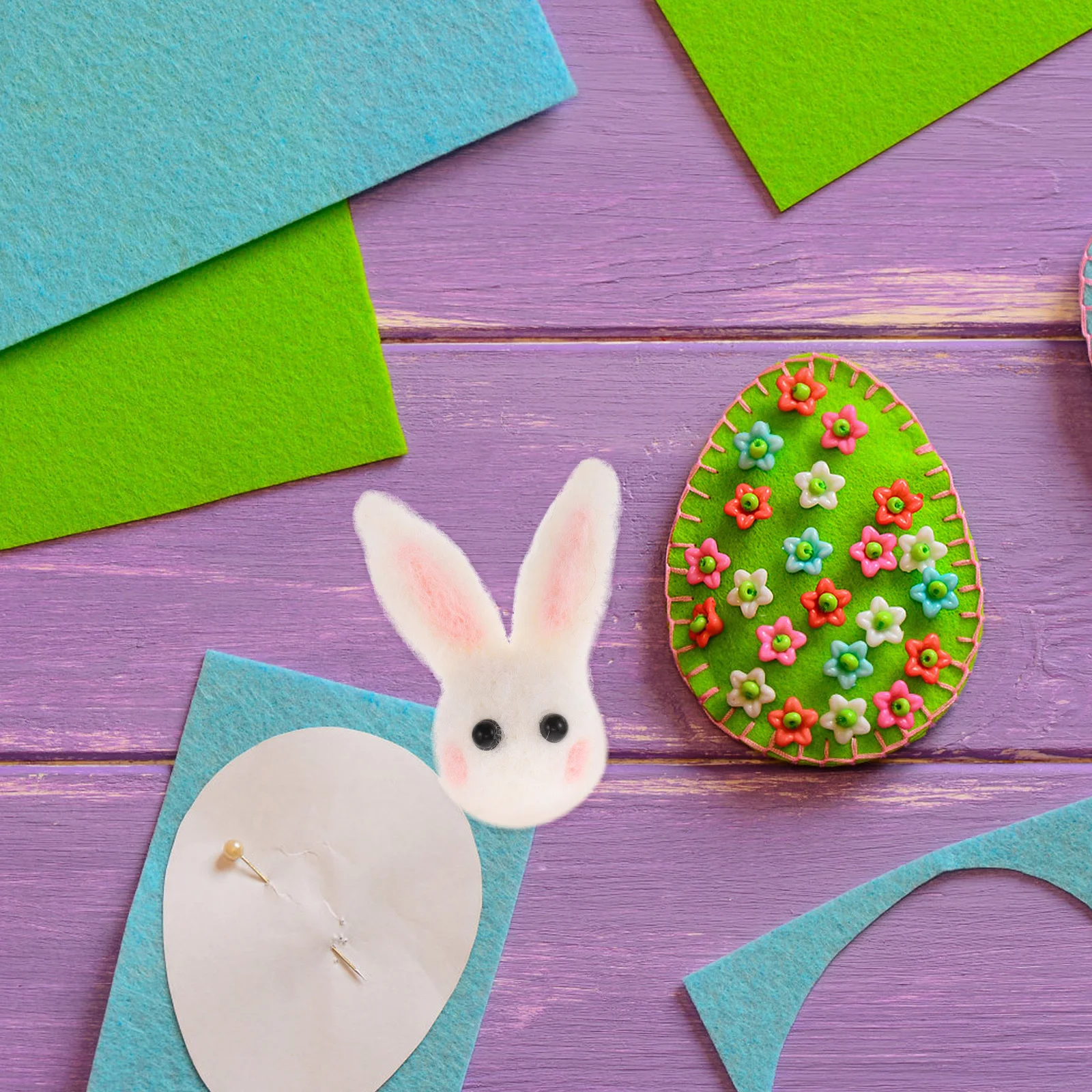 5Pcs Rabbit Felt Crafts DIY Accessories Easter Holiday Decorations Soft Needle Felting Kit Creative Handmade Rabbit Ornaments