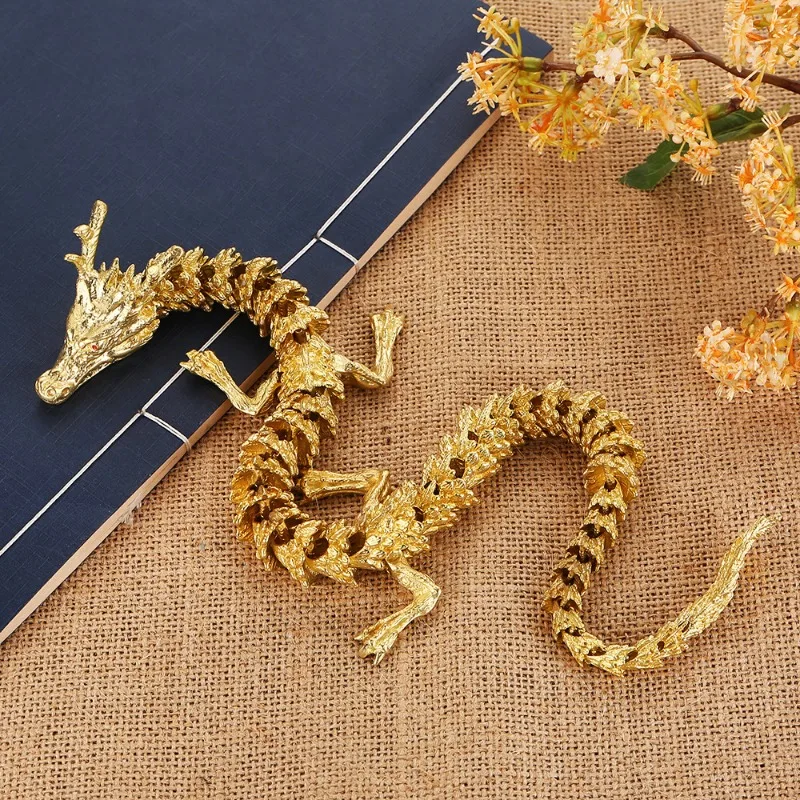 Antique 3D Dragon Statue Ornament Moveable Body Joints Exhibition Hall Advanced Decoration Zodiac Animal Brass Crafts Collection