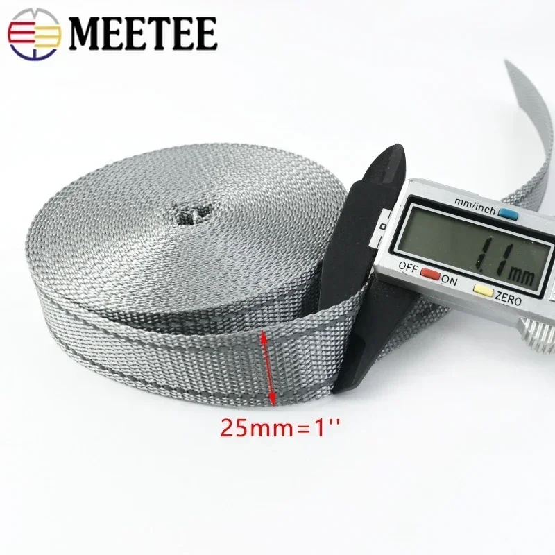 5/10 metros 25mm reflexivo poliéster webbing náilon mochila cinta cinto fita pet colar fita ligação diy acessório de costura