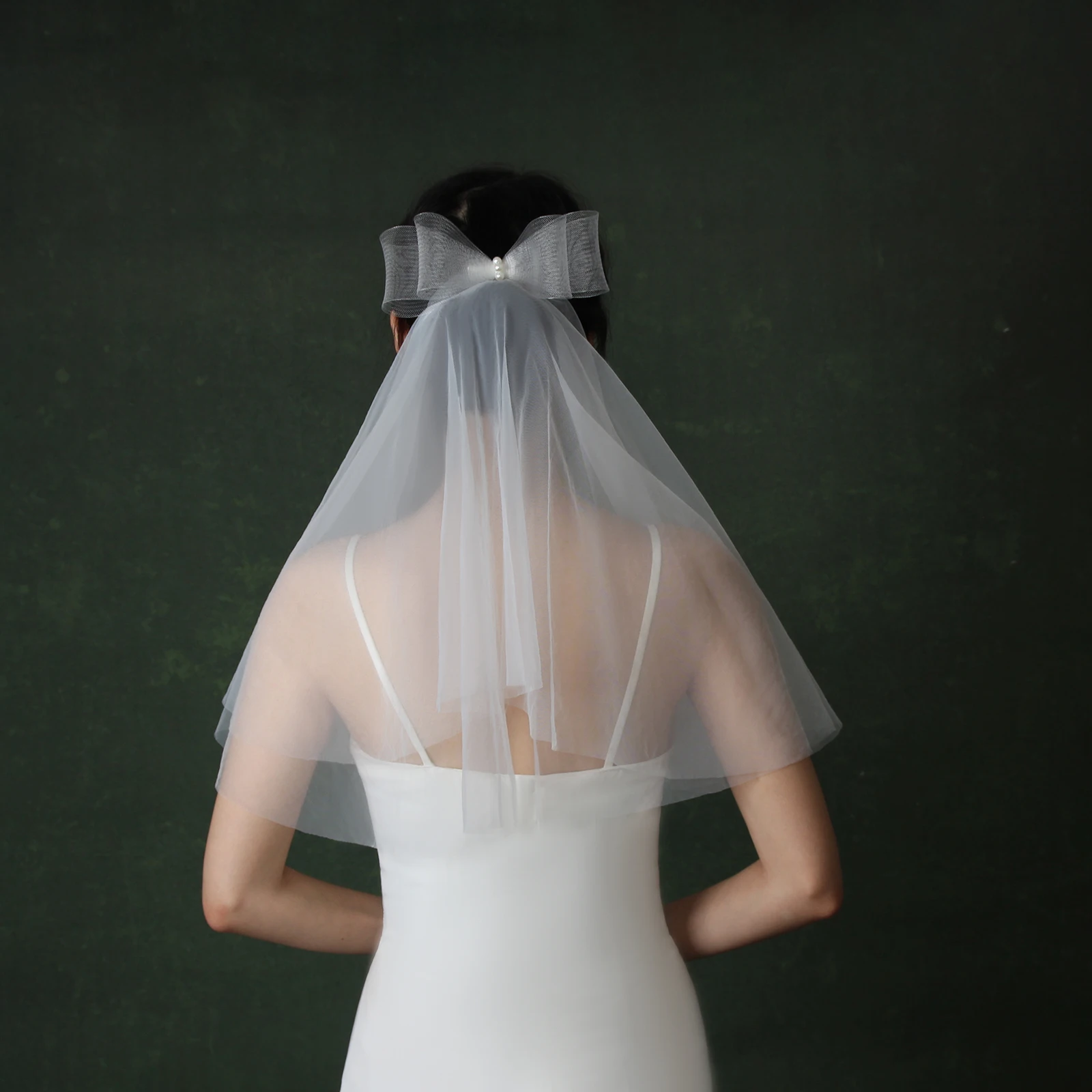 Short bridal veil new style high-quality bow-shaped veil white 2-layer with metal hair comb 3D bow non-slippery hair romant G95