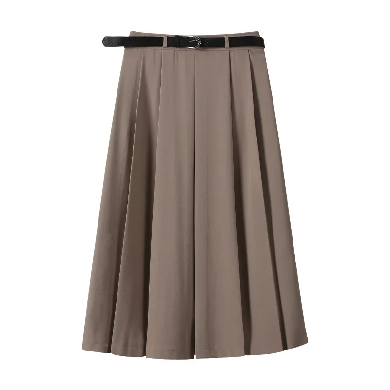 With Belt New Autumn Long Skirts for Women Vintage Harajuke High Waist Slim Solid Pleated Skirt Y2k Clothes