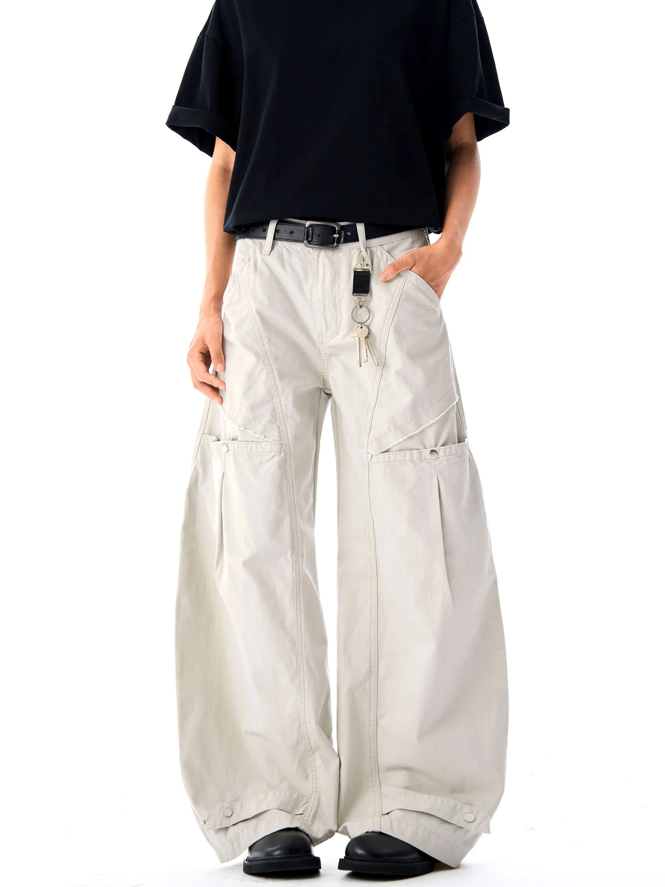 

JLONE American Retro Wide Leg Knife Work Pants Loose Waed Casual Long Trousers Men Women Pleated Loose Cotton Youthful Ener...