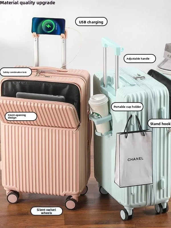 

Модный дорожный чемодан с передним открытием, выдвижной ручкой, бесшумными колесами и откидной крышкой, ручная кладь