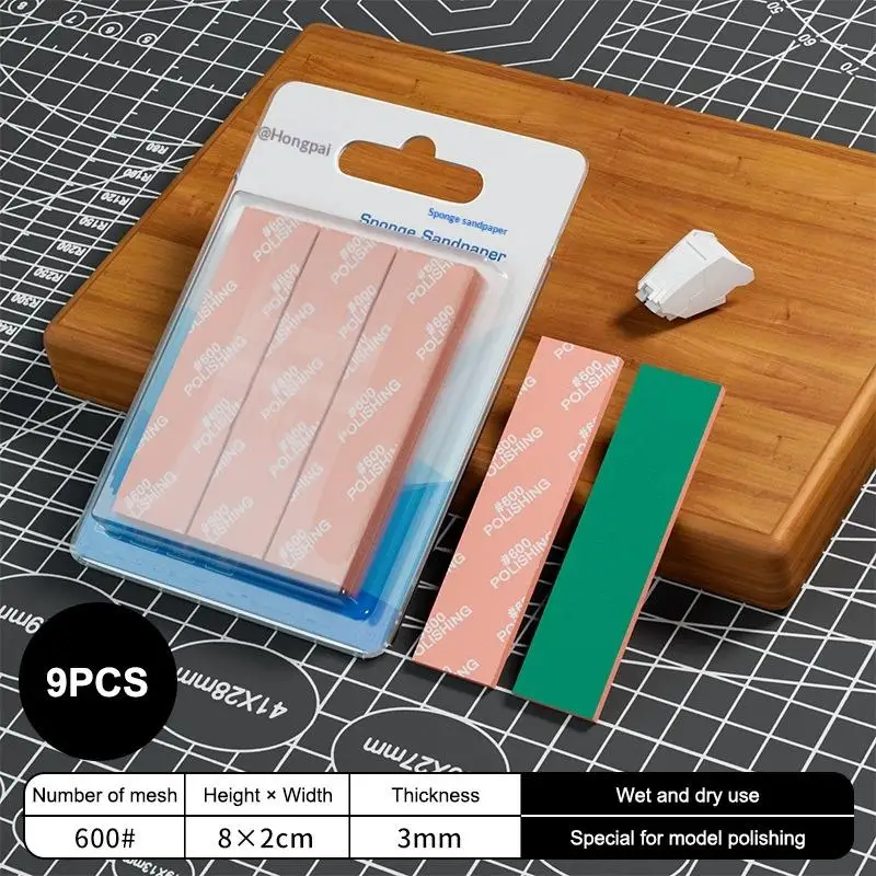 9/12Pcs Wet/Dry Sandpaper And Sponge Set Heavy Duty #400 To #2000 Mesh Multi-Mesh Plastic Model Build Grinding And Polishing Kit