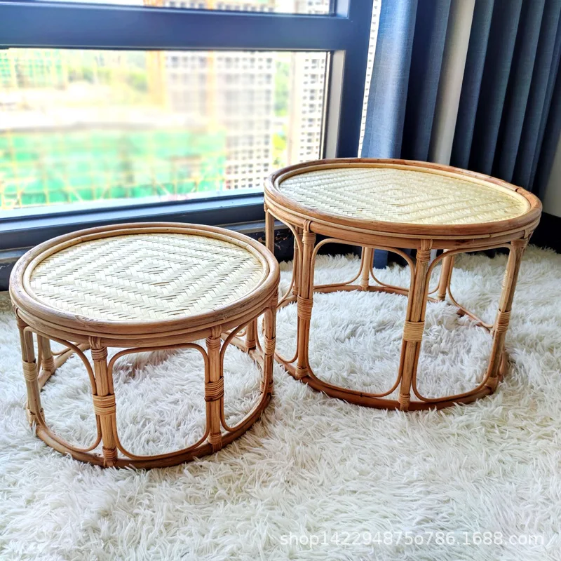 

Vine wovencoffee table round side table bay window balcony low bamboo surface small household edge round center table furniture