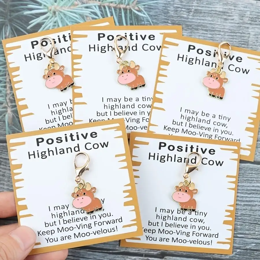 1/5/10/20/50/100pcs Positive Highland Cow Keychain, Cow Gift, Birthday, Party Favors, Inspirational Positive Gift, Decorative Ba