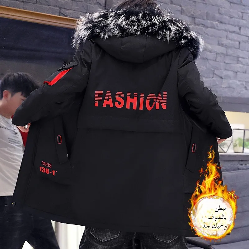 سترة شتوية سميكة للرجال من القطن على الطراز الكوري متوسطة الطول محشوة بالريش أنيقة وعصرية دافئة بأسلوب شبابي مع إغلاق بالسحاب #5