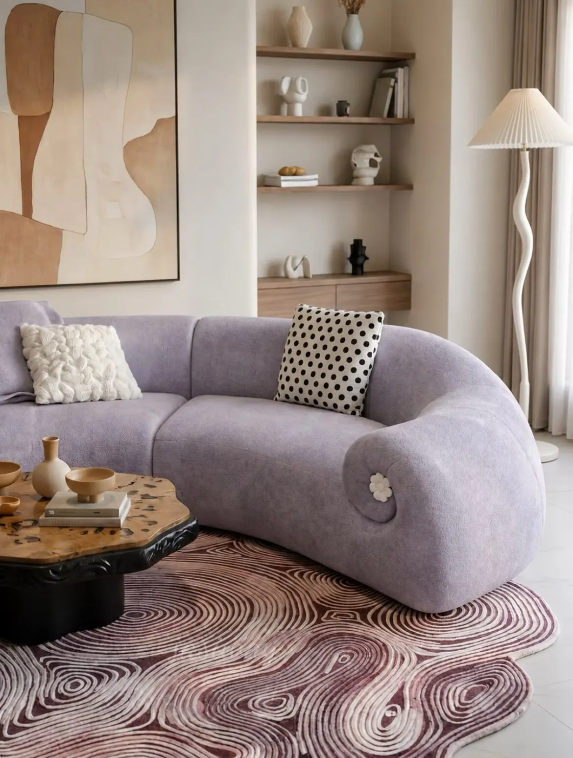 Simple large flat-floor apartment, high-end cream-colored modular wooden combination furniture, with a set
