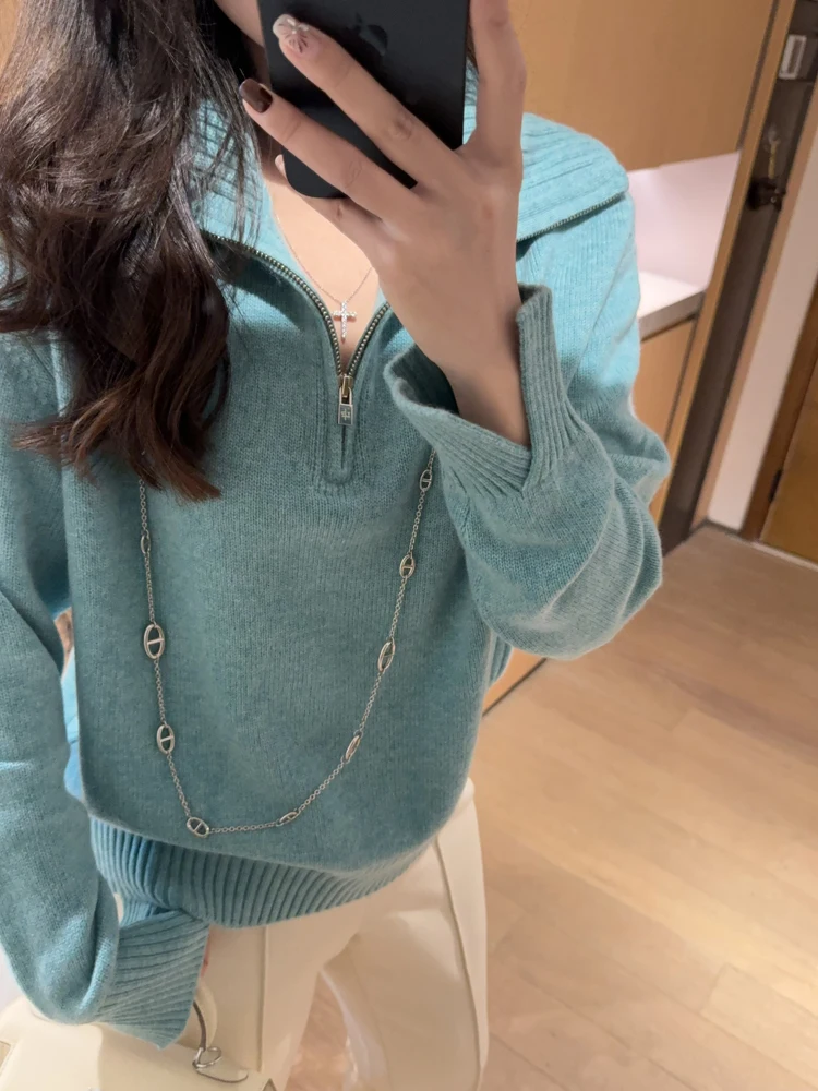 

High Collar Open Cardigan Women's Cashmere Sweater Loose Knitted Long Sleeve Casual Style Autumn Winter Season Color