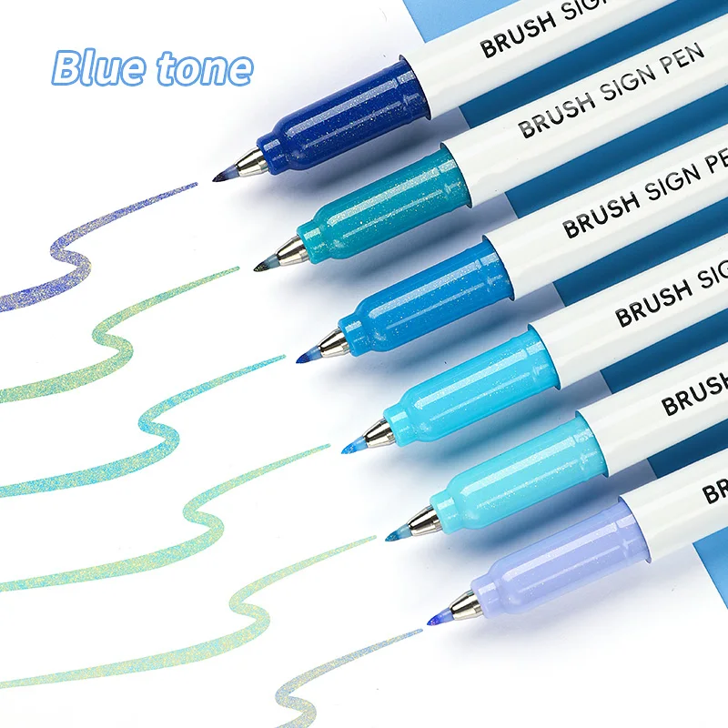 Glitzer-Metallic-Pinselstifte-Set, 6 verschiedene Farben, glänzende Marker-Stifte, Textmarker, perfekt für Journaling, Scrapbooking, Kalligraphie. – Detail 9