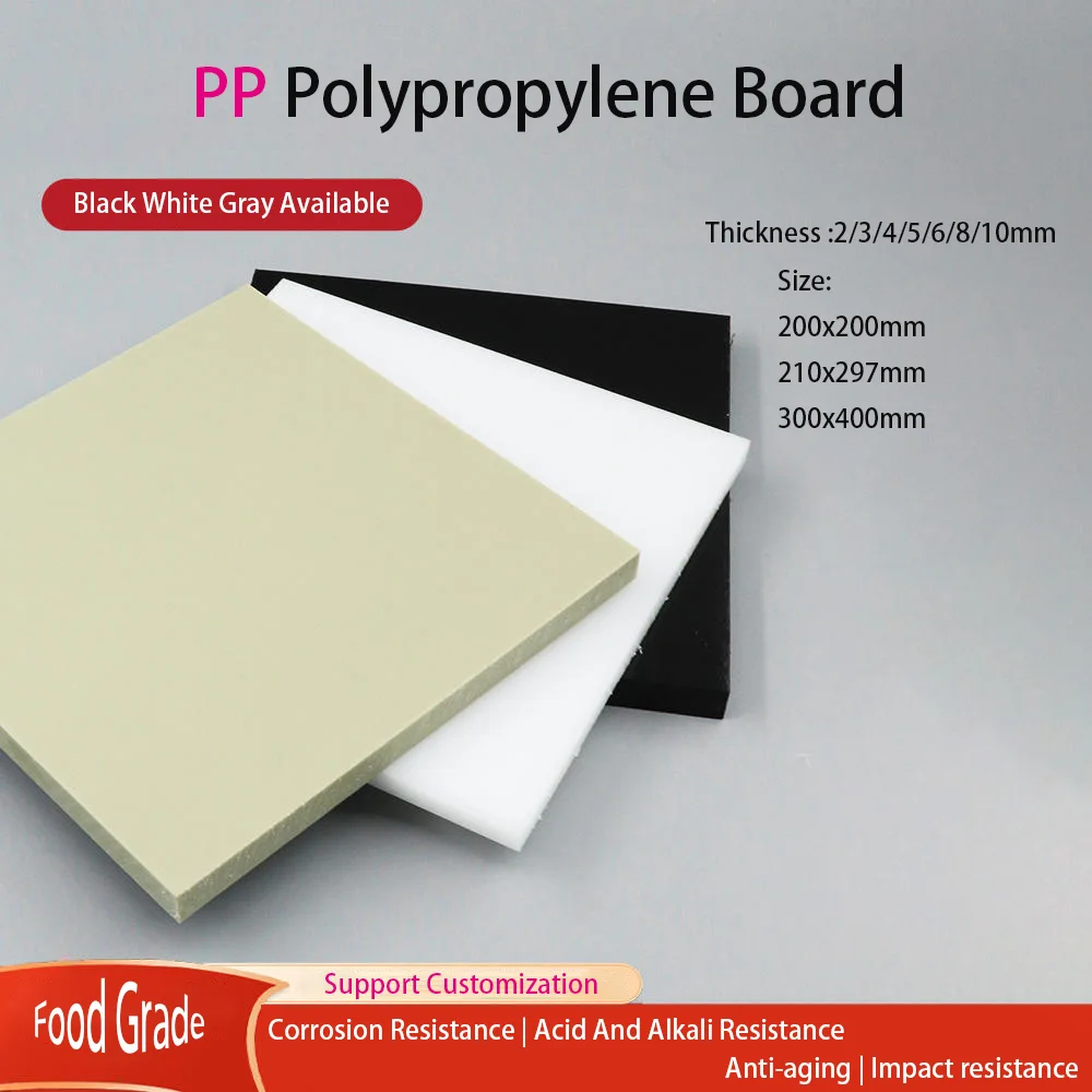 Placa de Folhas Plásticas pp Placa de Polipropileno Preto Branco Cinza Produto Comestível Espessura mm mm mm mm mm mm 10 mm 200×200 mm 210×297 mm 300×400 mm