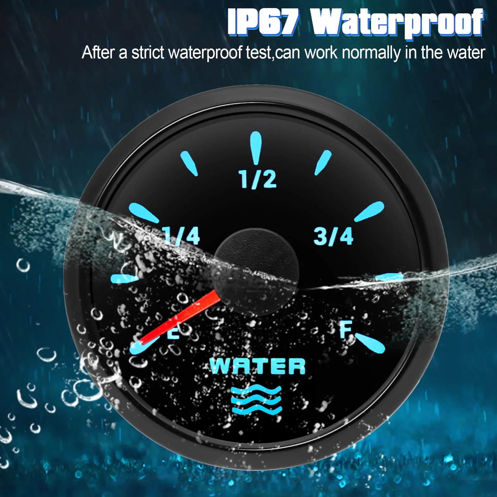 52mm Waterproof Digital Pointer Water Level Meter Car Truck Boat Gauge 7Color Backlight 100mm-500mm Water Level Sensor