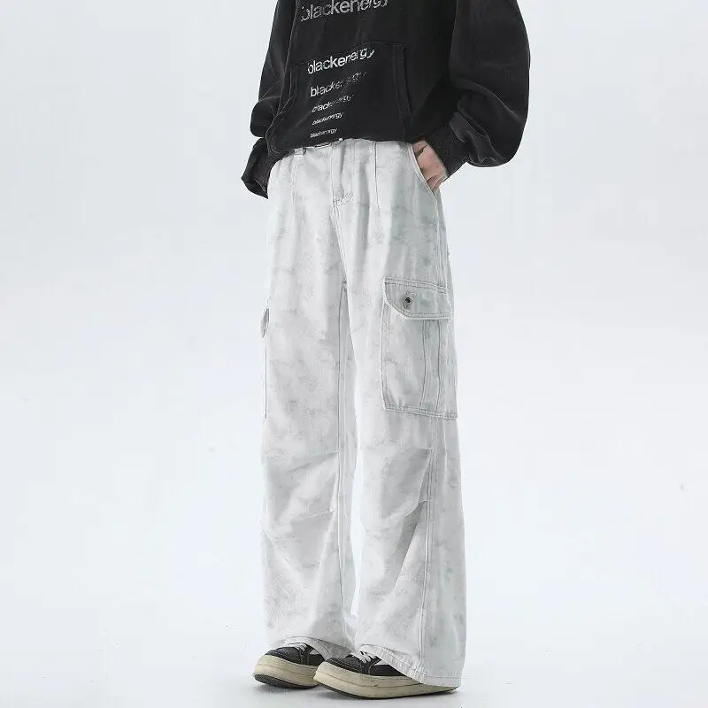

M-XXXXXL Plus Size Men Vintage Tie-Dye Washed Men's Jeans Retro Distressed Denim Pants for Casual Streetwear Baggy Bottoms 5XL