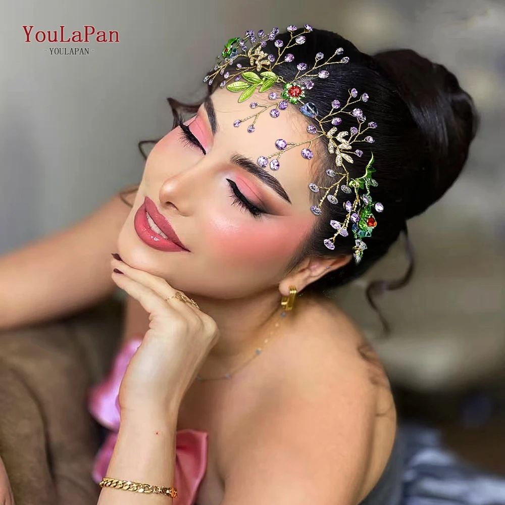 

YouLaPan Handmade Hair Jewelry Crystal Tiara Beautiful Bride Headdress Alloy Leaf Wedding Bridal Accessories for Women HP859