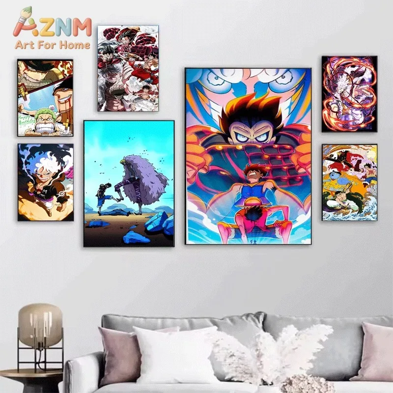 One Piece Anime Canvas Wall Art No Frame Luffy Onigashima Raid Gear 5 Nika Thousand Sunny Manga Print Painting Bedroom Living