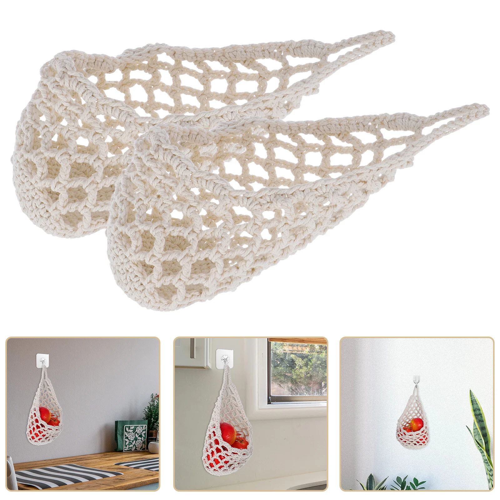 

2pcs Macrame Hanging Planter Boho Cotton Rope Wall Mounted Basket For Fruits Vegetables Plants Flower Indoor Outdoor Home