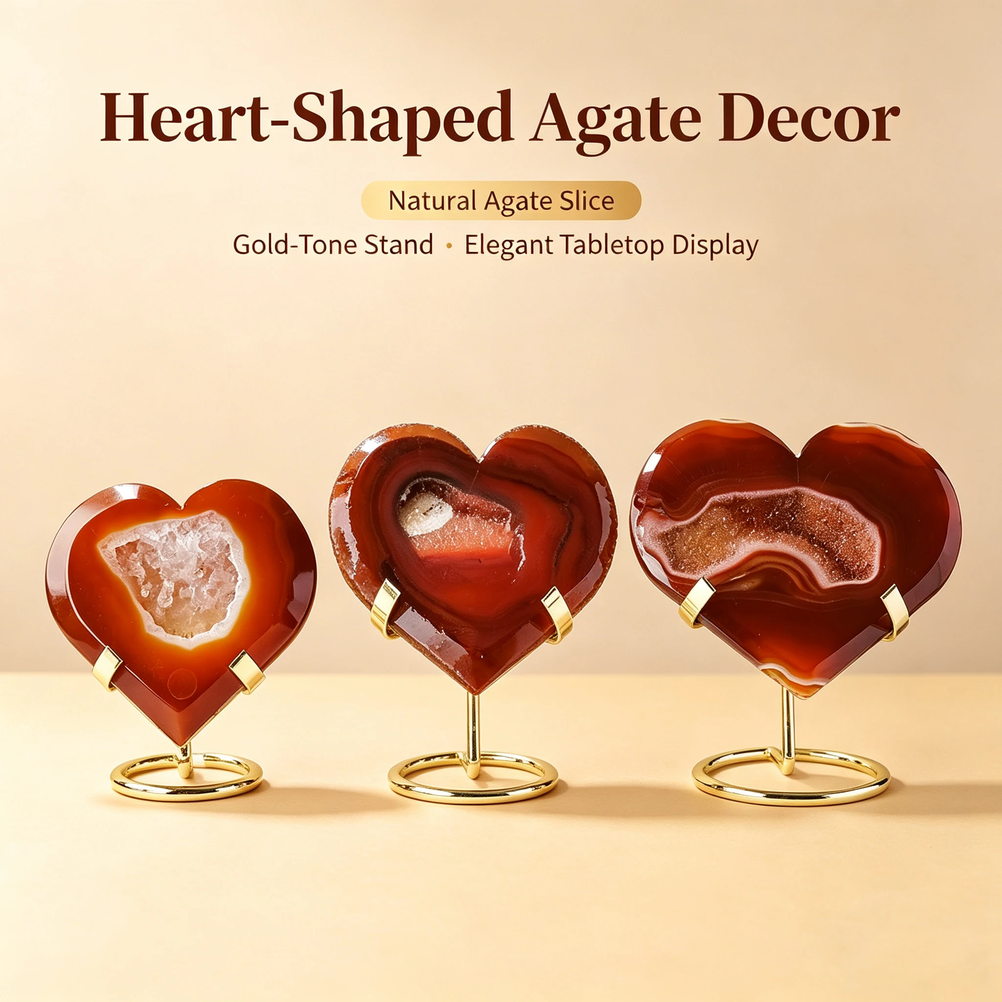 1PC Natural Red Agate Geode Cluster Heart Figurine, Polished Raw Crystal Stone, 3D Heart‑Shaped Tabletop Display Ornament
