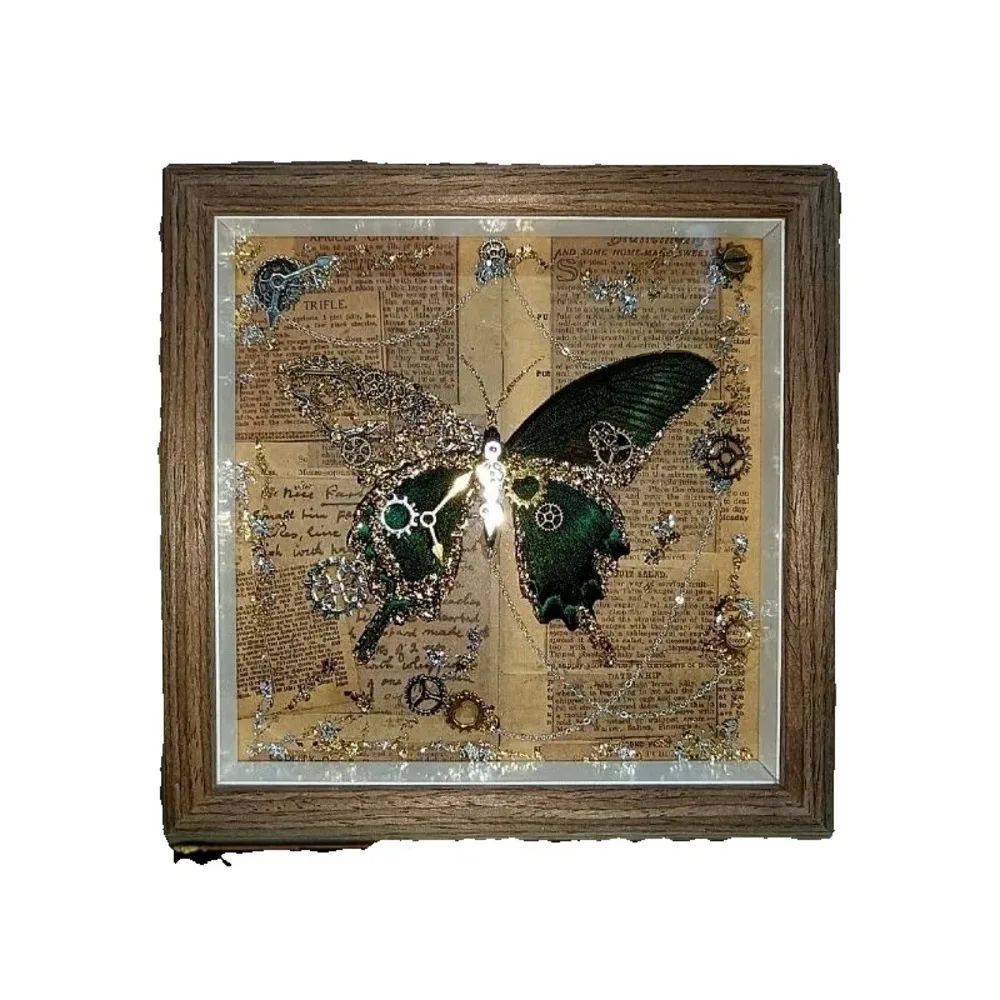 إطار عينة الفراشة الحقيقية Steampunk DIY طقم الحرف اليدوية هدية عيد الميلاد الفريدة للرجال/النساء ديكور المنزل عرض الفن