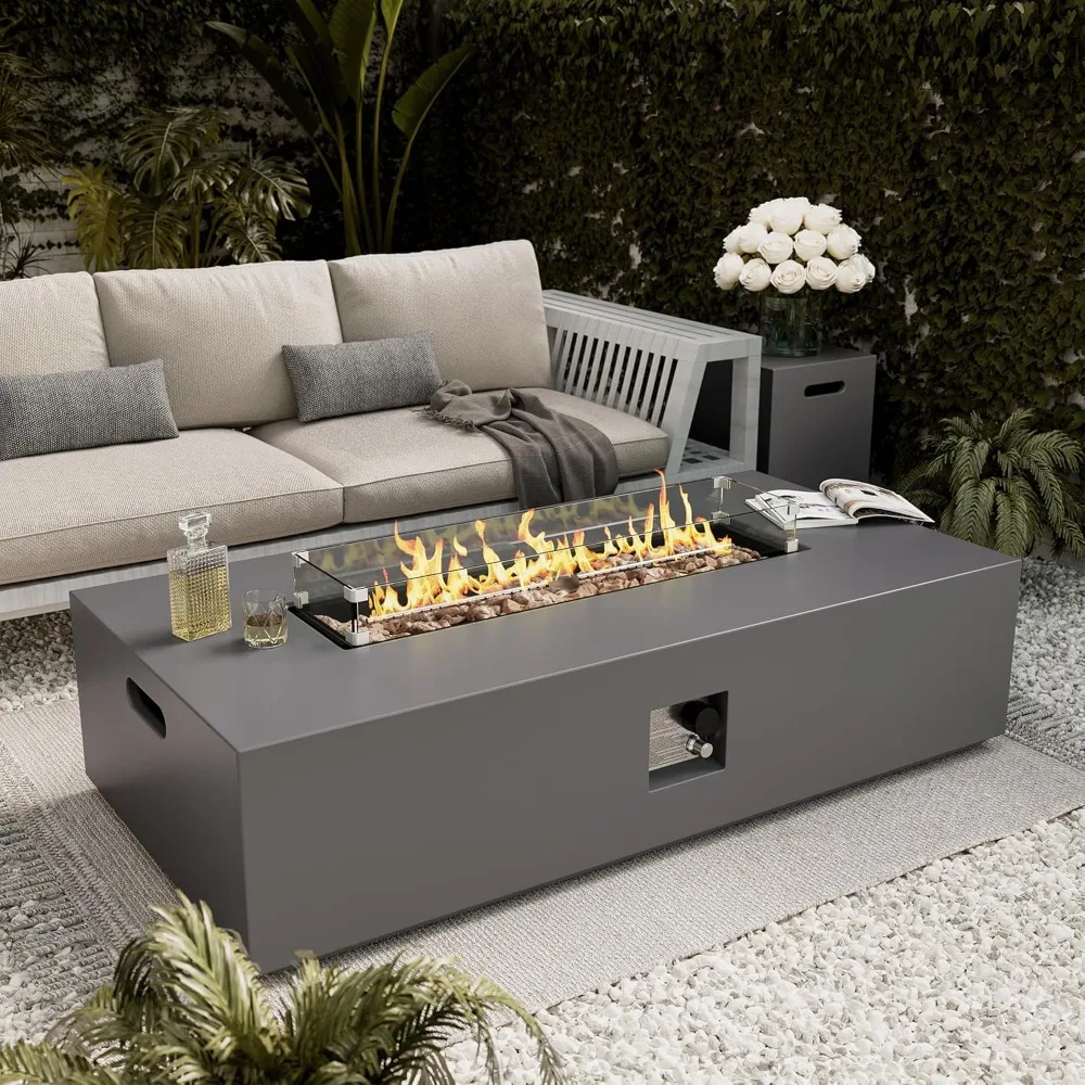 

56-inch Outdoor Propane Gas Fire Pit Table,for Outside Patio with Propane Tank Cover, 50000 BTU Concrete Rectangle Fire Pit