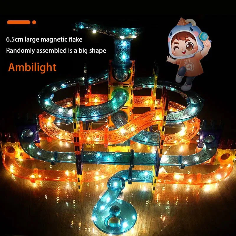 LED Magnetic Blocks Track Building Brick Bead Ball Children Toys Construction Competition Running Pipeline