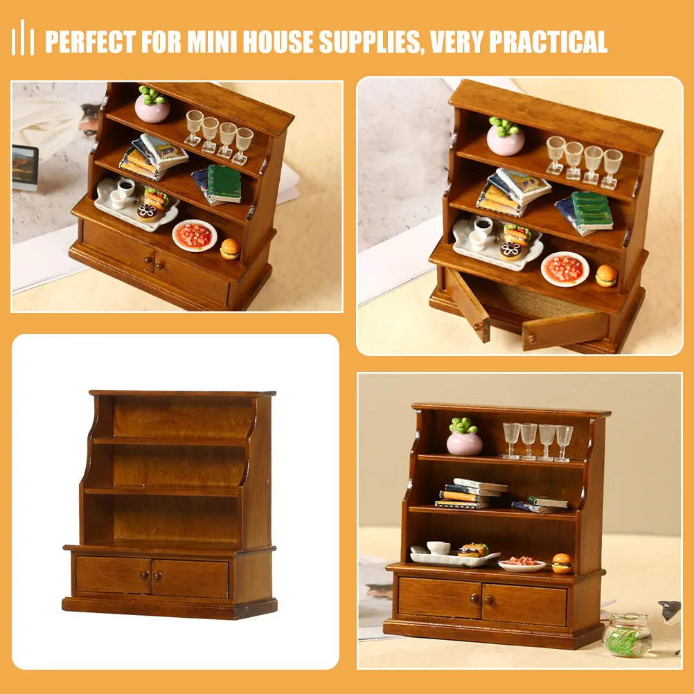 

Miniature Bookshelf Wooden Furniture Mini House Storage Cabinet Accessories Micro Display Shelf for Dollhouse Decor