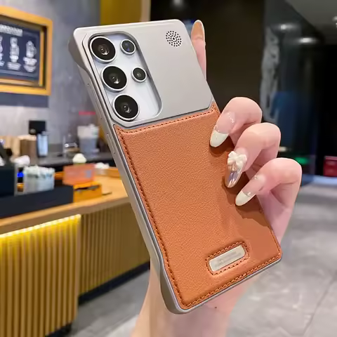 A Scented Faux Leather Invisible Magnetic Charging Phone Case, For Samsung Galaxy S25 S24 S23 S22 Ultra Borderless Hard PC Cover