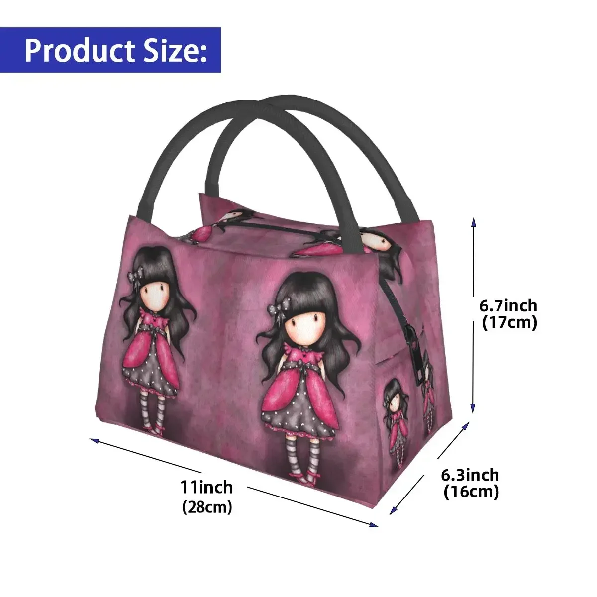 Santoro Gorjuss Lunch Bags Insulated Bento Box Portable Lunch Tote Picnic Bags Cooler Thermal Bag for Woman Girl School