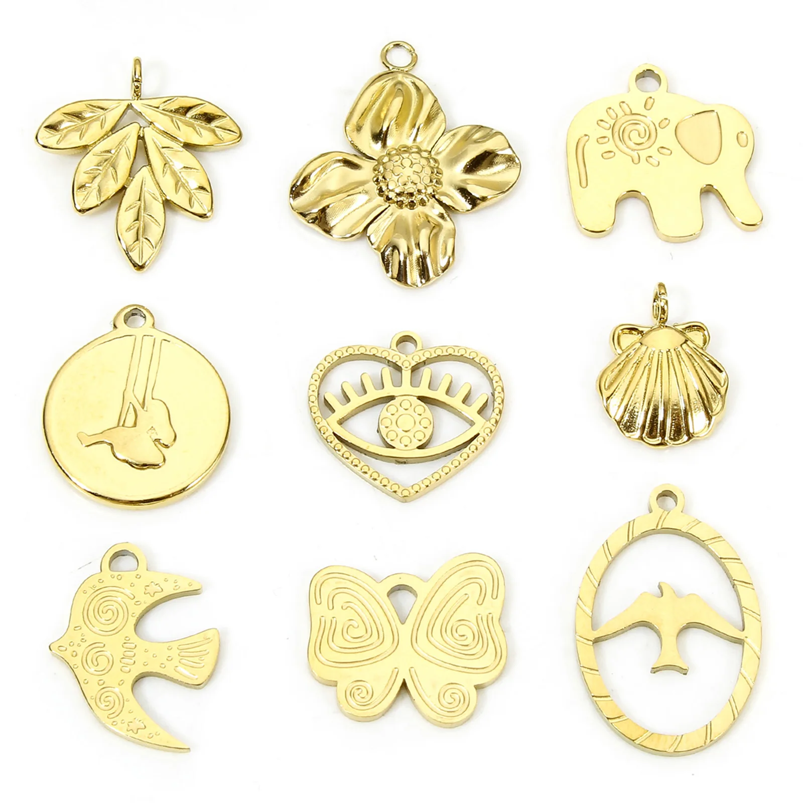 3d Leaf Charms 304 Stainless Steel Pastoral Style Pendants Gold Plated Small Pendant Diy Bracelet Earrings Necklace Accessories