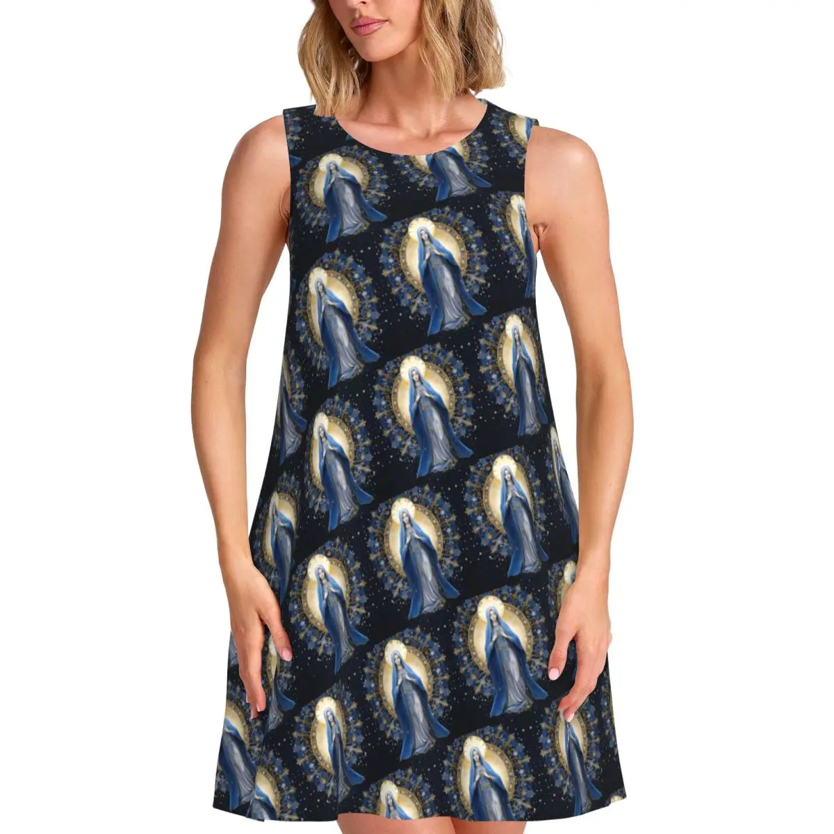 

Женские летние платья без рукавов на заказ Святой Мэри, повседневные сарафаны, пляжные накидки, платье без рукавов для пляжных путешествий