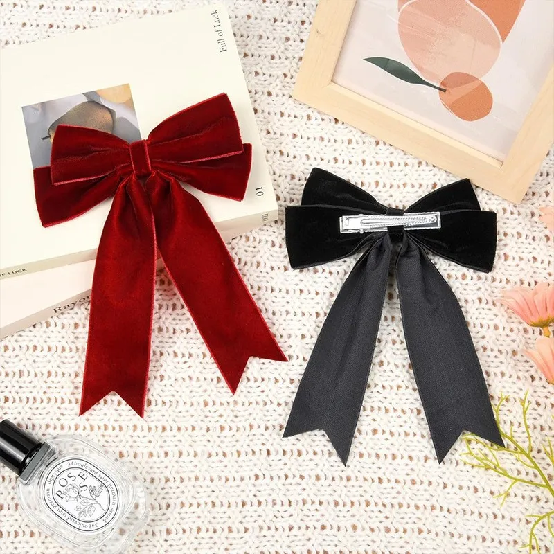 

Retro Velvet Bow Hairpins Barrettes for Girls Wedding Long Ribbon Sweet Hair Clip Hairgrip Accessories Party Christmas Headwear