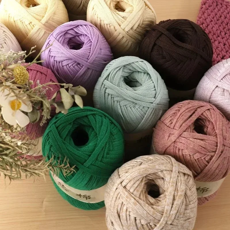 Luckkcords Cloth Strip Line Flat Wire Woolen Yarn Hand Woven Hook Bag Plain Core Cotton Flat Ribbon Coil 200g 100m