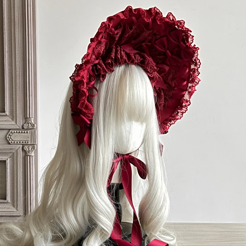 Original Handmade Lolita Wine Red Lei Sibonett BNT Hat