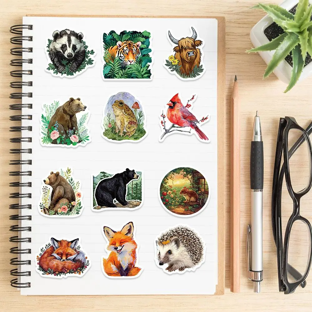 10/50pcs Retro Cartoon Animals Plants Magic Forest Stickers For Laptop Phone Guitar Luggage Waterproof Graffiti Decals Sticker