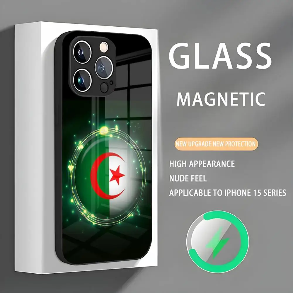 Algeria Flag Phone Case Iphone 16 Pro Max Case 15 14 13 12 11 X XR XS XSMAX 8 Plus Mini Pro Max Glass Magnetic Phone Case