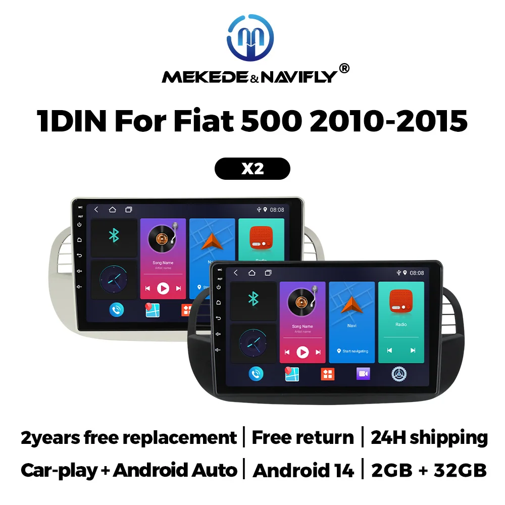 9inch Android 14 2+32GB Car Radio For FIAT 500 Abarth 2007-2015 Multimidia Video Player Navigation GPS 2din Head Unit Carplay