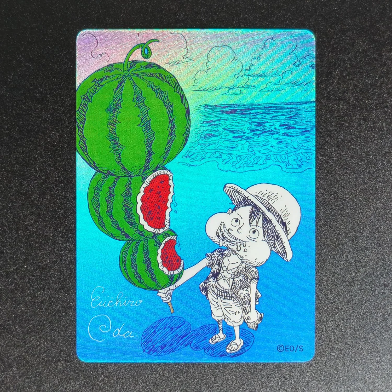 Diy OPCG One Piece Watermelon Monkey D. Luffy Magazine Paper Texture Card Game Collection Flash Cards Toy