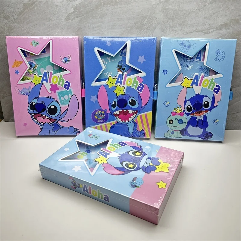 Disney Stitch Notebook With Lock Set Hollowed Out Hardcase Stationery Diary Combination Student Stationery Gift