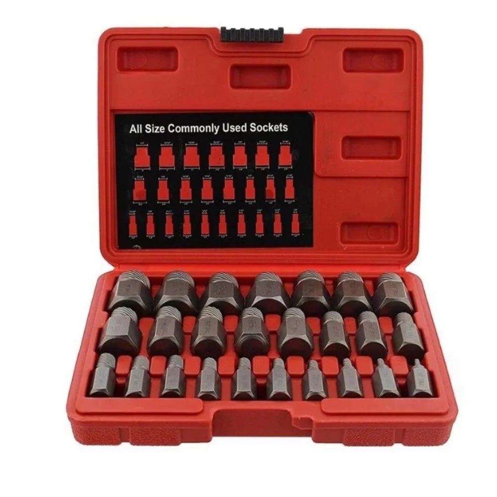 

25pcs Hexagonal Screw Extractor Set Multi-tooth High Carbon Steel Round Hexagon Head Multi-spline Bolt Remover Set Power Tools