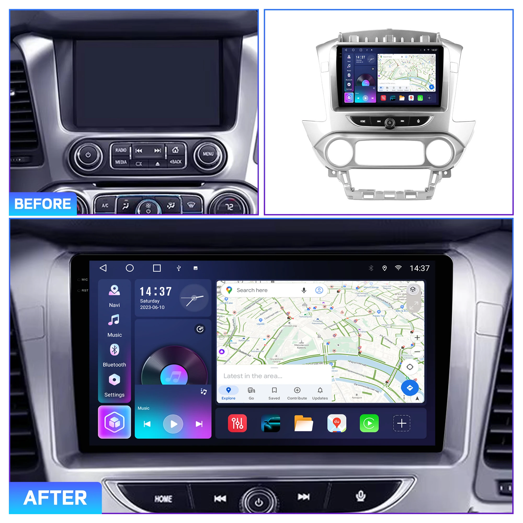 Penhui Android Car DVD Player 2 Din for Chevrolet Suburban GMT K2YC 2014 - 2020 Tahoe K2UC 2013 - 2021 Yukon 2014 - 2020 CarPlay