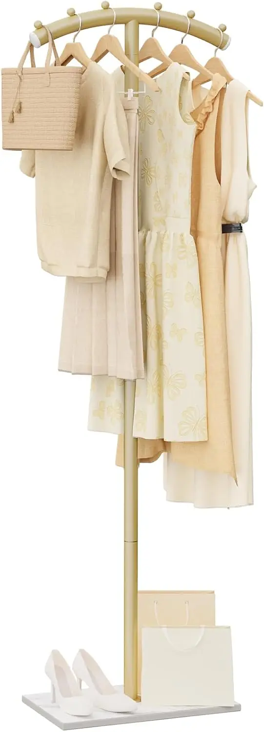 Arcuate Garment Rack, T-shaped Coat Tree Freestanding, Metal Coat Racks, Natural Stable Rock Base, 68.9in, Gold