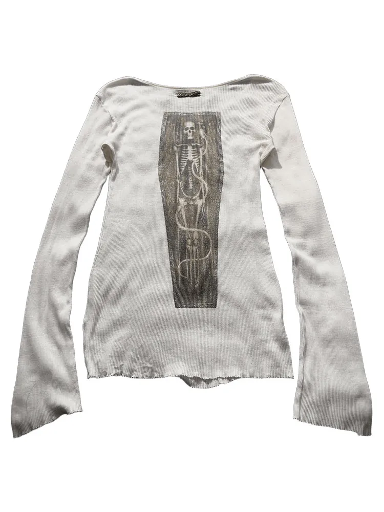 

IfSixWasNine 00SS Visual Department "Rebirth" Rock Skull Print Slim Knitted Long Sleeve T-Shirt