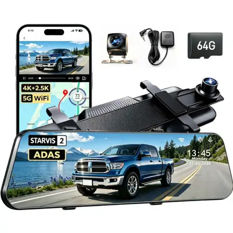 X10 Pro STARVIS 2 Mirror Dash Cam Front and Rear with IMX678, ADAS 10" Rear View Mirror Camera, 4K+ 2.5K Dual HDR Dash Camera for Cars, Loop Recording, Night Vision, 5.8GHz WiFi Car Camera, External GPS, Equipped with 64G TF Card